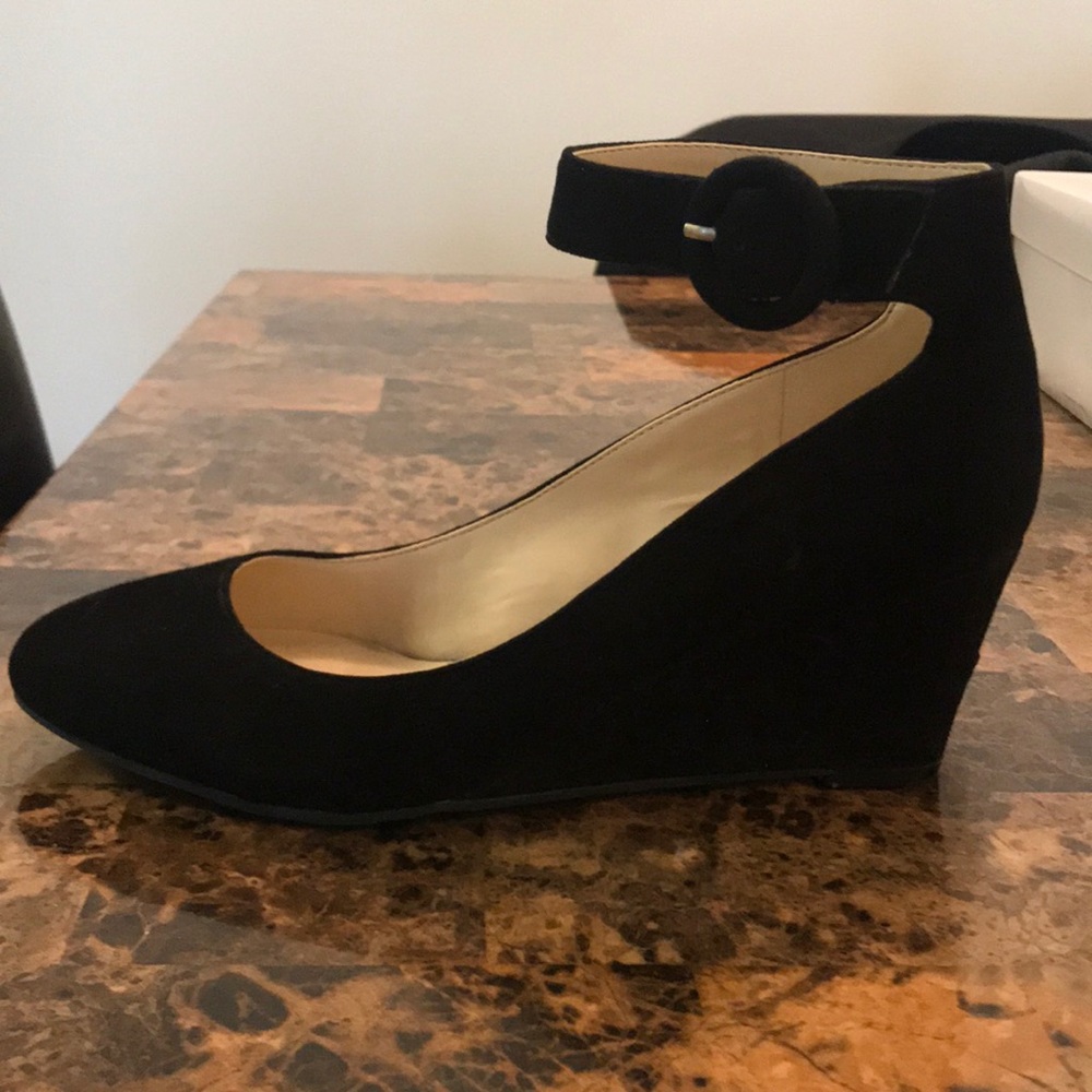 Nine West Black Suede Wedges- Size 8